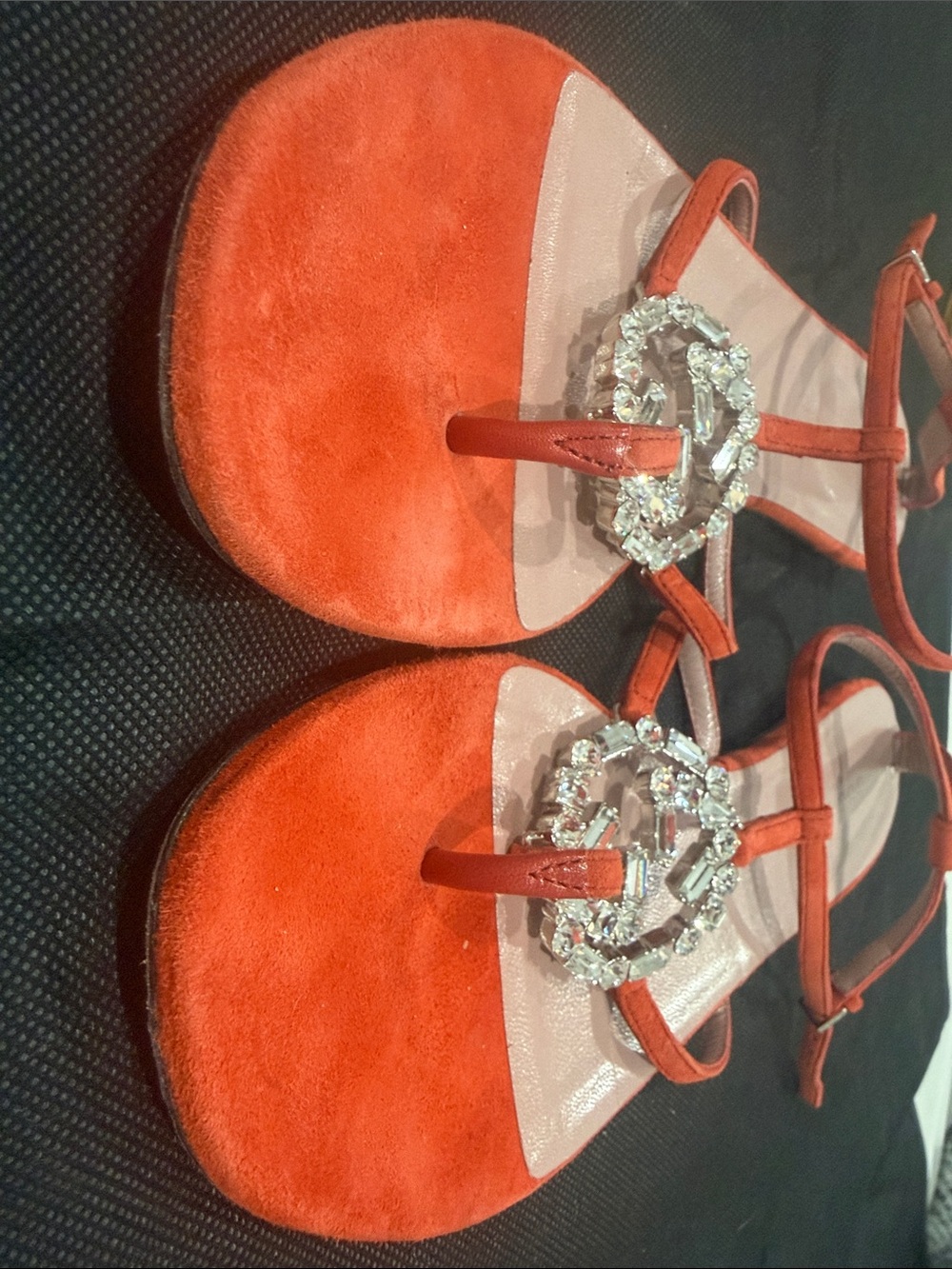 Gucci Orange Suede Strappy Sandals with Crystal Medallions - Picture 4 of 6